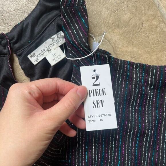 Knit Works Jumpsuit Romper Black Multi-color Striped Shimmer Swiftie Disco NWT - Picture 5 of 11